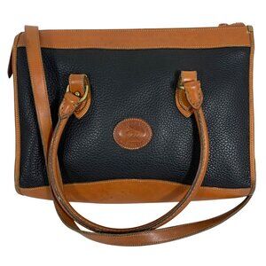 Dooney Bourke Vintage All Weather Leather Black/Tan Handbag + Shoulder Strap USA